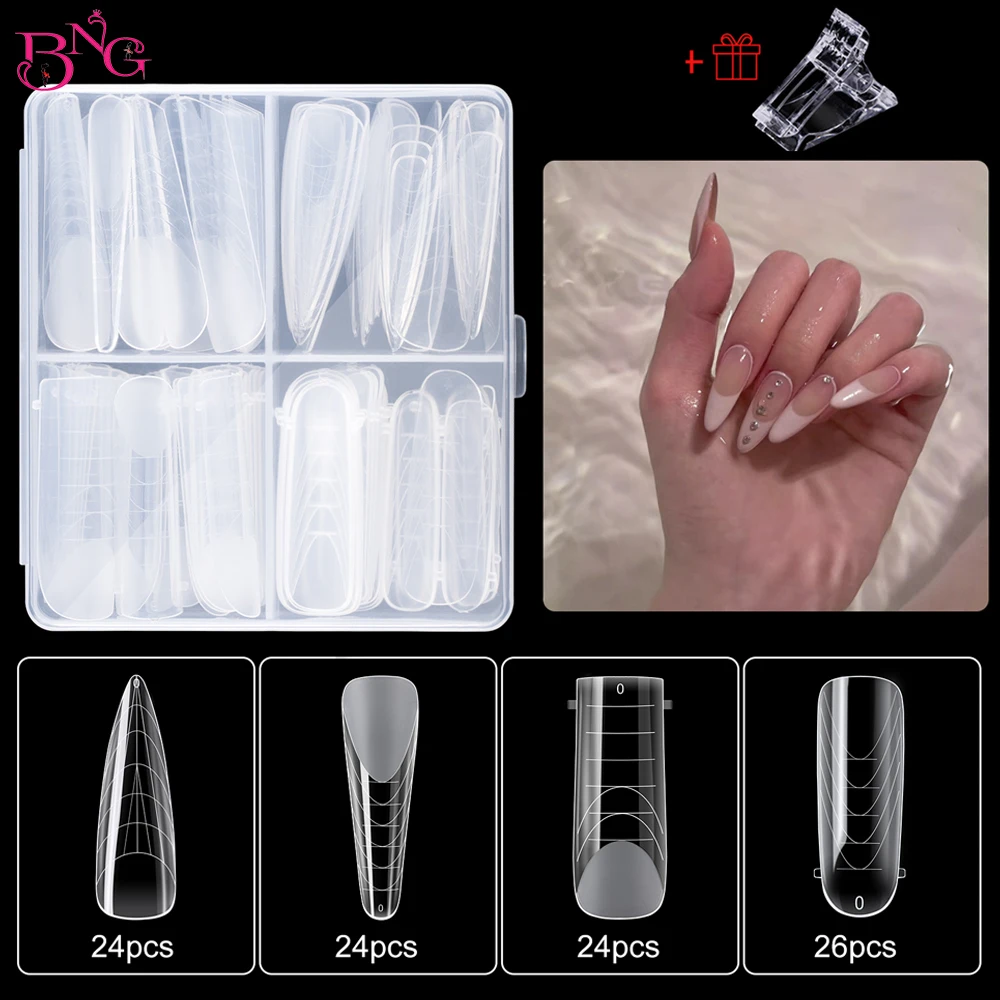 98PCS Acrylic Nail Molds with Scale Reusable Poly Extension Gel Dual Nail Forms Stiletto Square False Tips Nail Art Design Salon