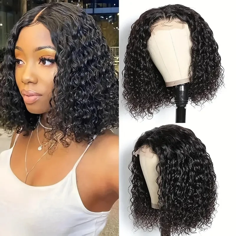 Diepe Golf Korte Bob Pruik Menselijk Haar 13X4 Lace Frontale Pruiken Hd Lace Voorkant Pruiken Voor Vrouwen Water Wave Curly 4X4 Lace Sluiting Pruiken