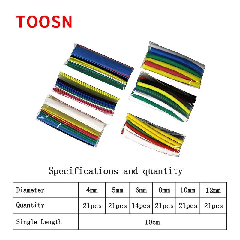 TOOSN119pcs Heat Shrink 4mm 5mm 6mm 8mm 10mm 12mm Seven Colors Cable Sleeve Tube Shrink Wrap Heat Shrinkable Tube Shrinkage Rati