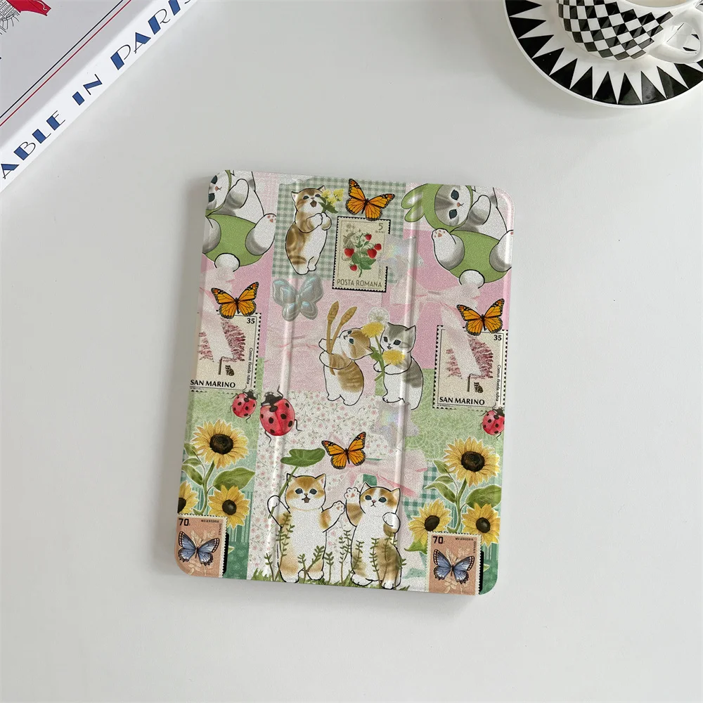 Little Fresh Cute Cat Protective Case is suitable for Apple iPad Pro 2024 11 inch, 2025 Air 5/4 10.9 inch, iPad 10 9.7 inch, 10.