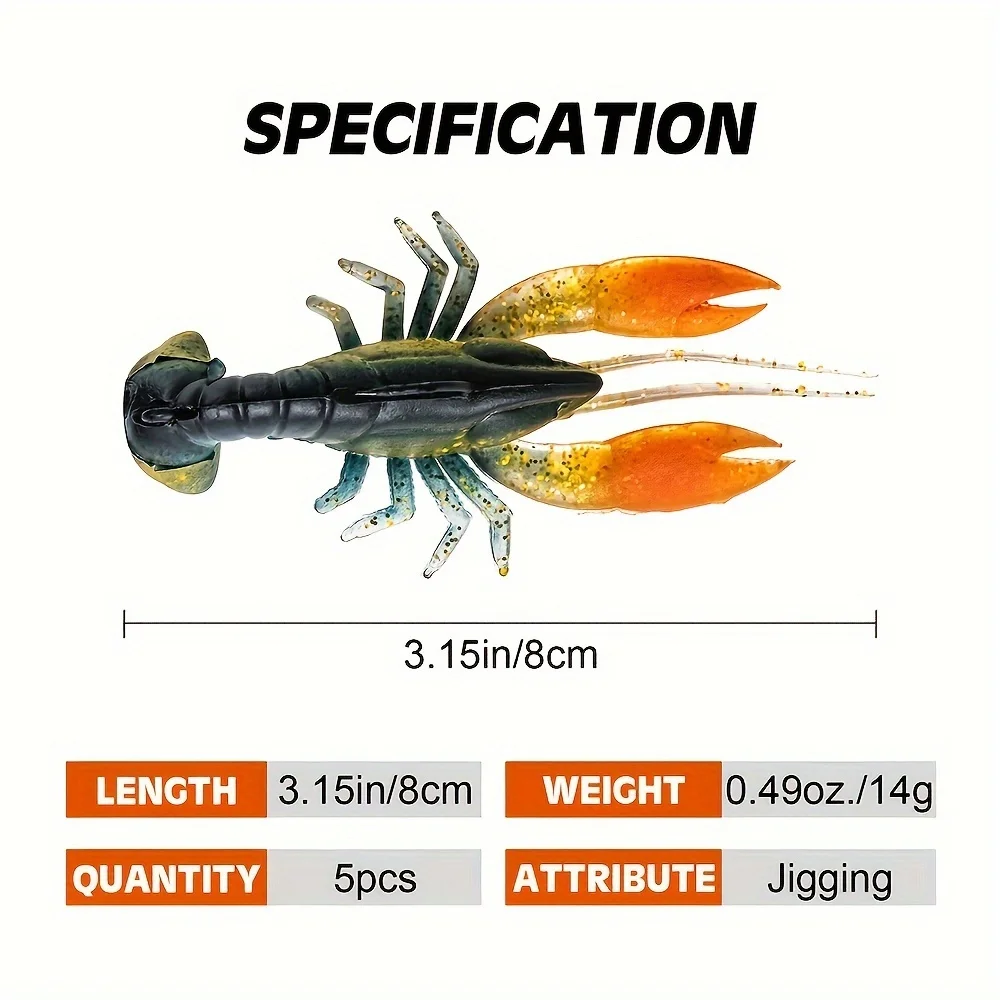 5 قطع من طُعم جراد البحر الإلكتروني، طُعم ناعم مع خطاف، أدوات صيد الأسماك