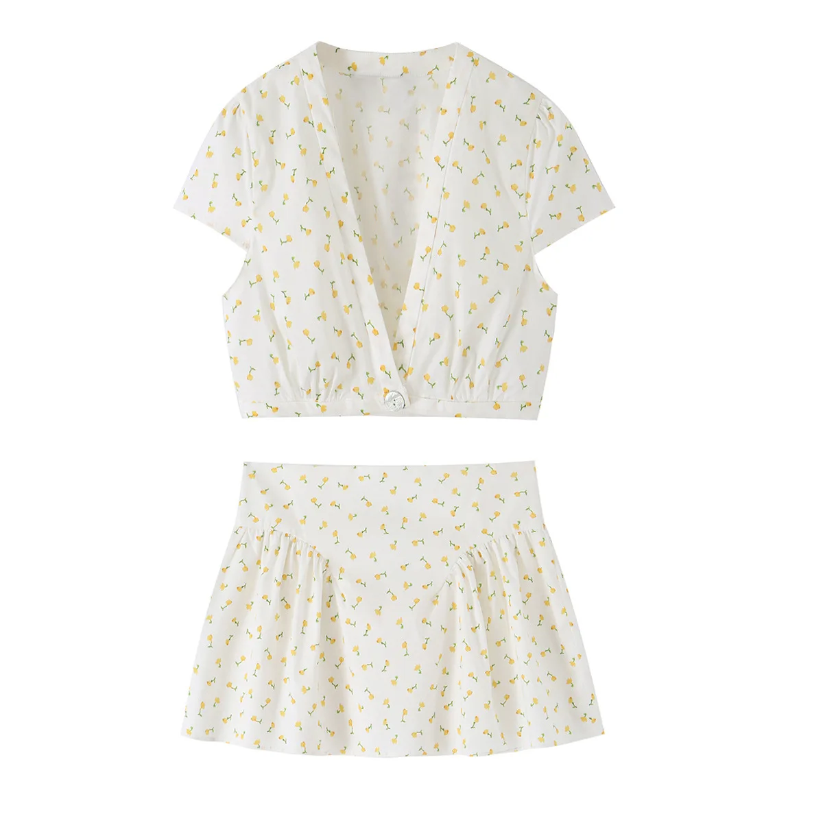 Fresh Flower Print 2 Piece Sets Women Summer Casual Short Sleeve Crop Tops and High Waist A Line Skirts Set Holiday Outfits