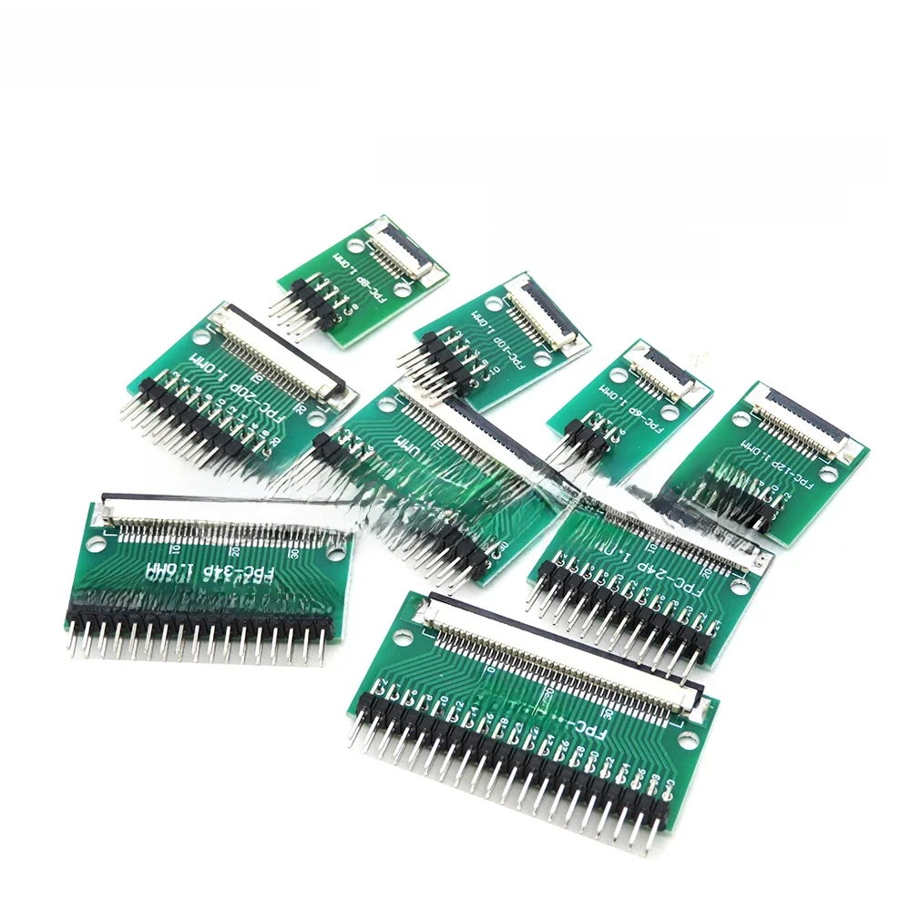 Adapter FPC FFC 6 8 10 12 20 24 26 30 34 40 50 60 80 Pin 0,5 mm 1,0 mm do 2,54 mm Złącze Prosta igła i zakrzywiony pin — zdjęcie 2