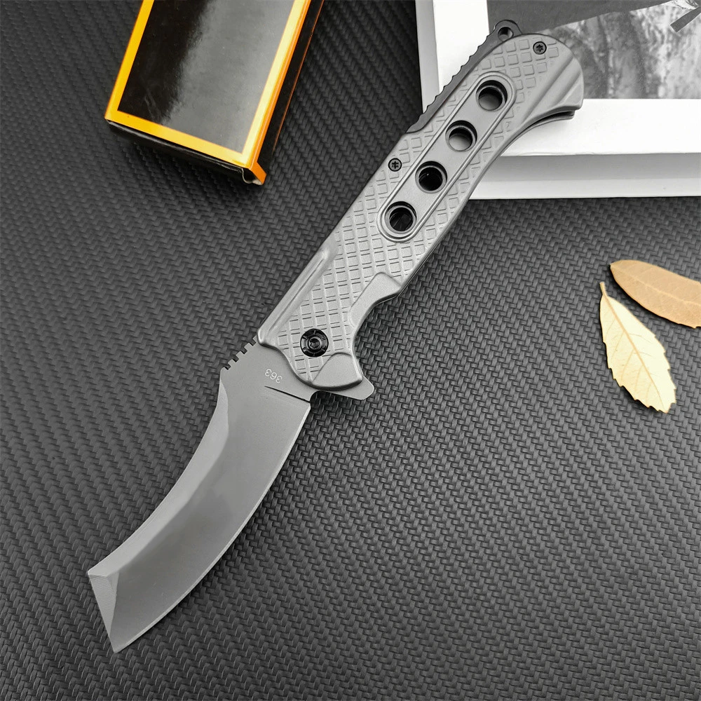 Gray Titanium Tanto Blade Outdoor Hunting Knife Tactical EDC Folder With Pocket Clip, 5Cr13Mov Blade 420 Steel Handle