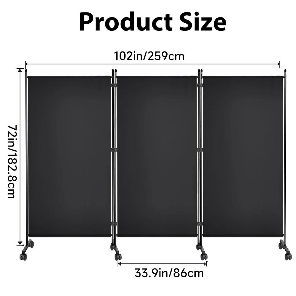 Image 7: Paravent pliable multifonctionnel, mobile avec roulettes verrouillables, supports stables, pour bureau, patio, séparateur de salon