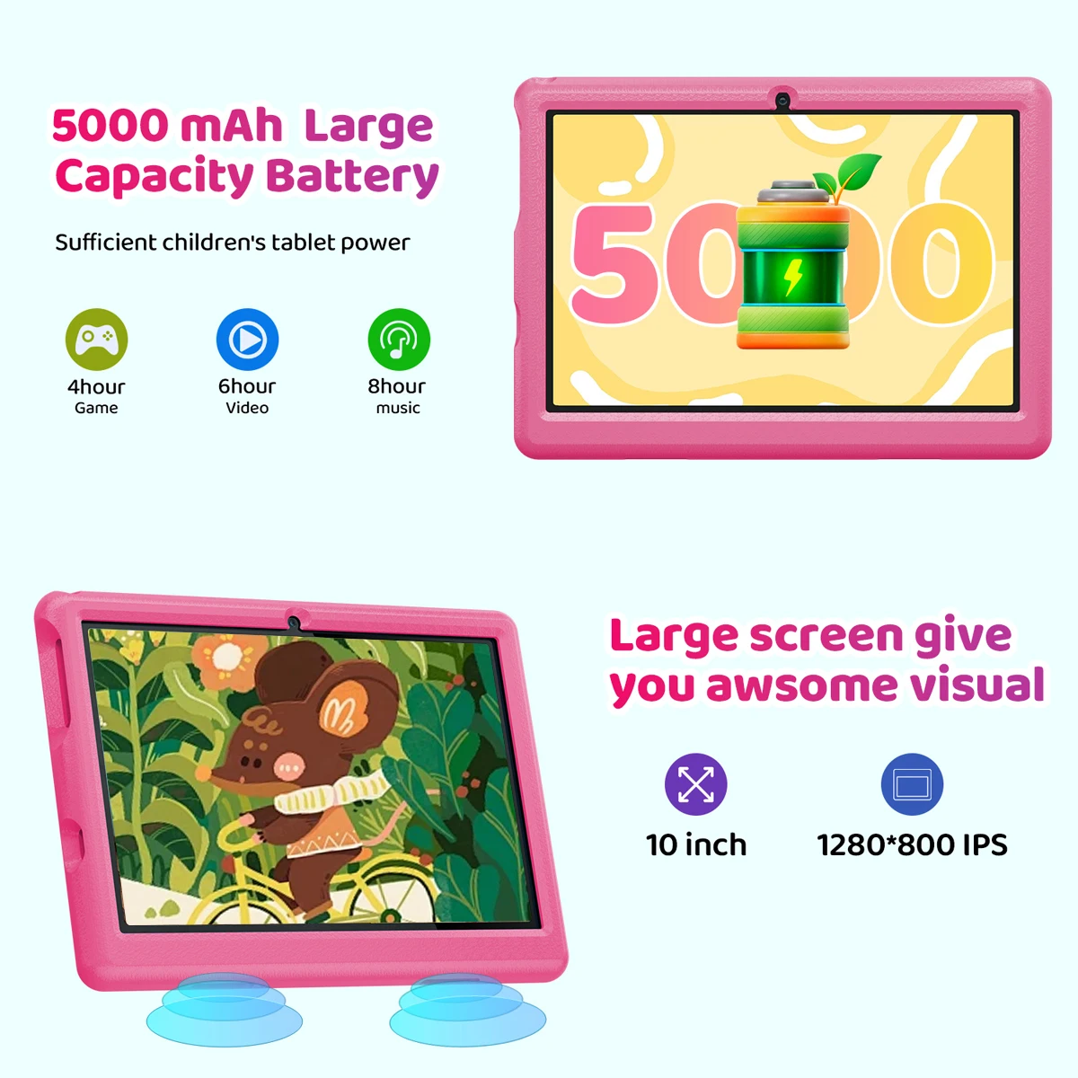 KT1008 10.1 Inch Children Tablet Android 13 6GB RAM 64GB ROM 1TB Expand WiFi 5000mAh Battery Dual Camera Kid's Gift Game Child