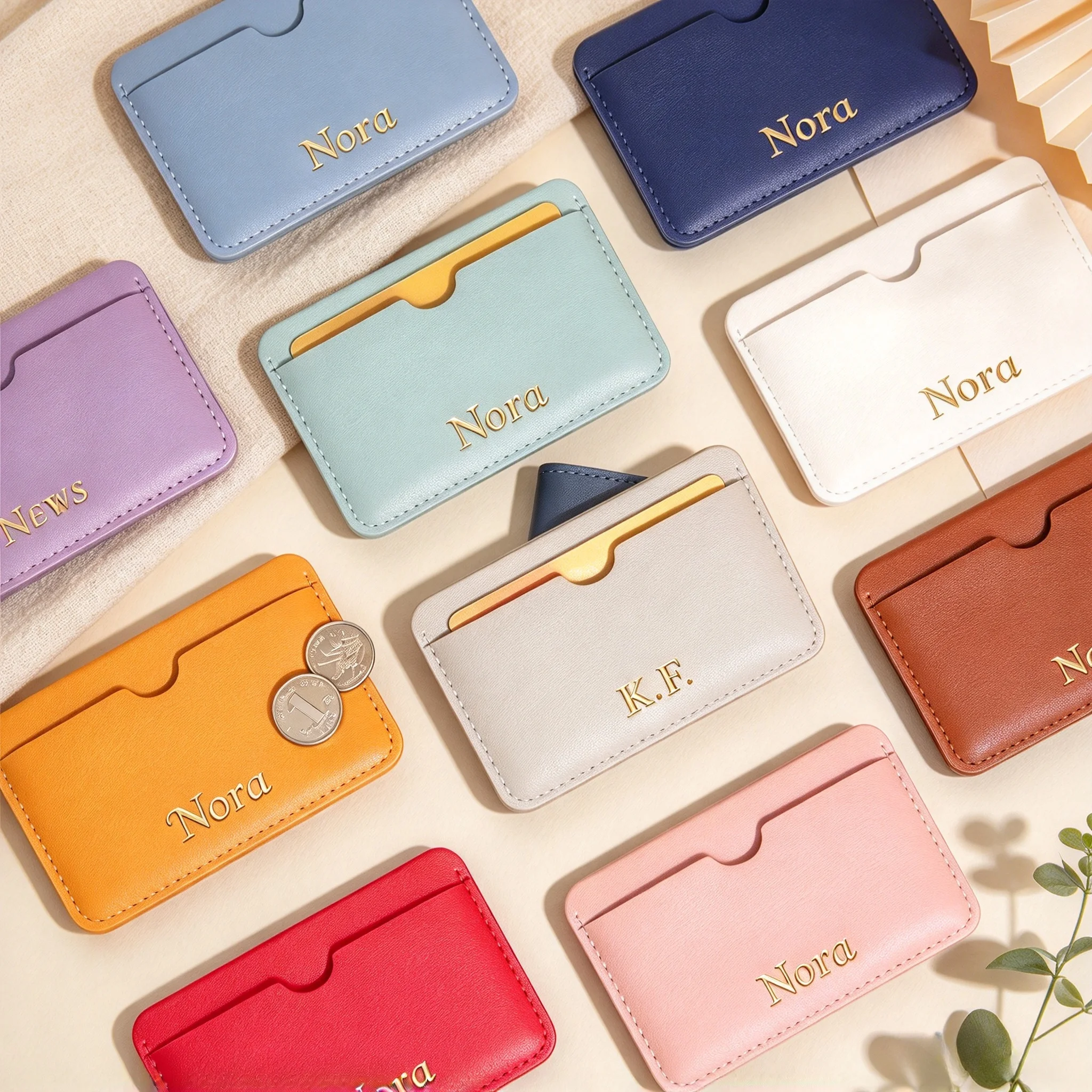 Custom Name PU Leather Card Holder Wholesale Monogram Company Logo Slim Card Wallet Elegant Business ID Card Bus Card Bag Gift