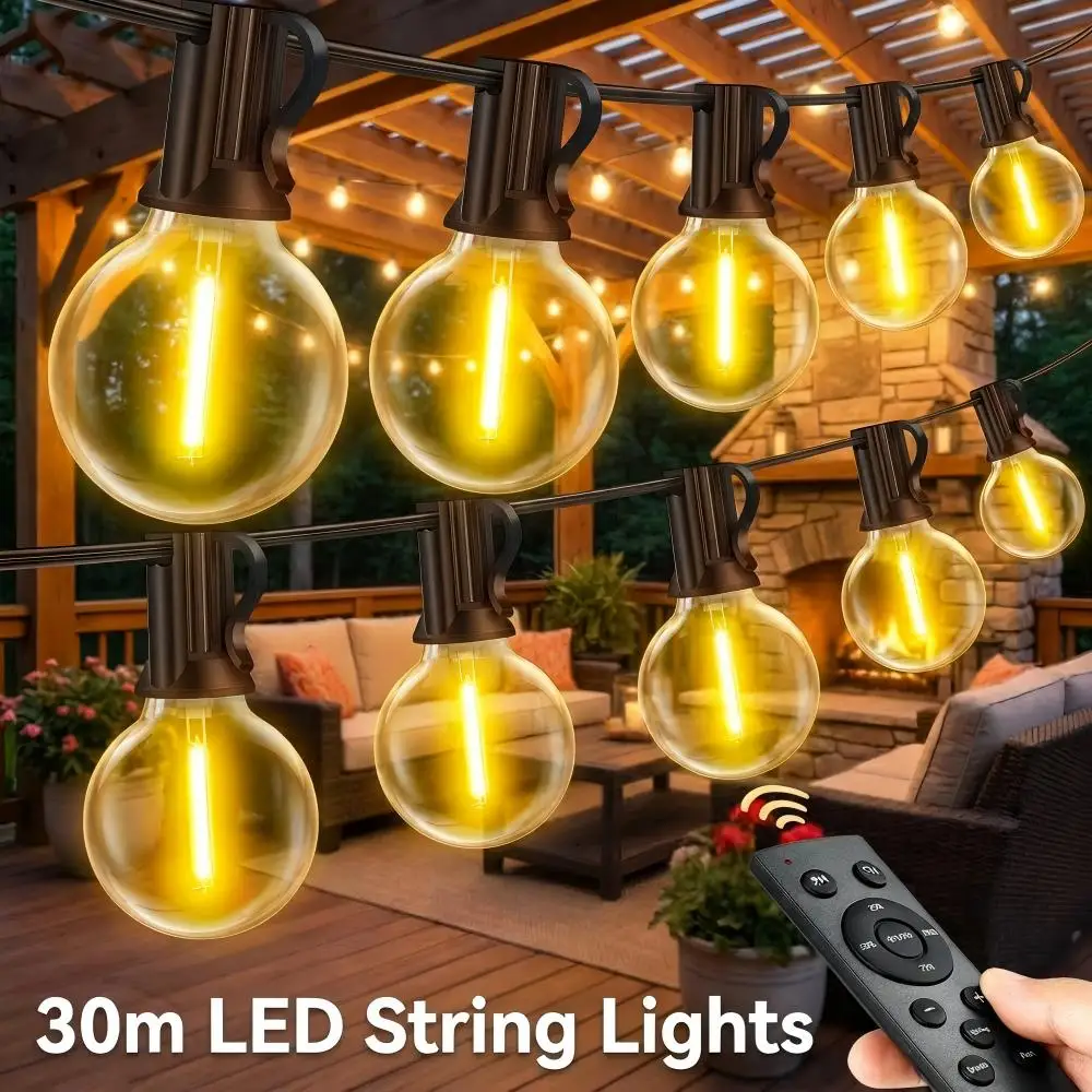 30m LED-Lichterkette für den Außenbereich, wasserdicht, dimmbar, mit G40-Lichterkugeln für Garten, Party, Weihnachten, Straßendekoration