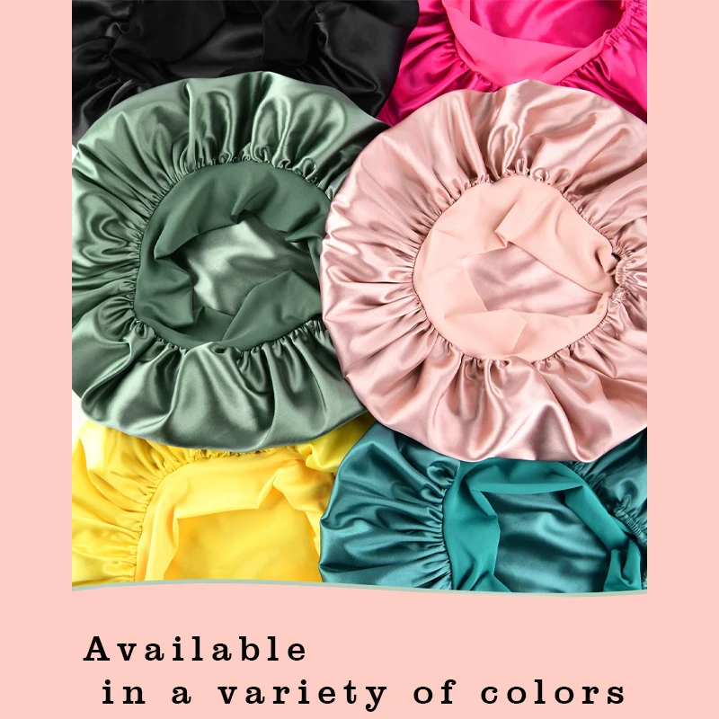 Fashion women\'s satin shower cap silk care sleep cap multi-color optional wide brim long tail shower cap suitable for bathing ca