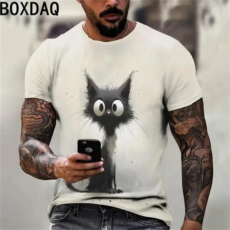 

Летняя женская Повседневная футболка с коротким рукавом Футболка с изображением животного 6XL, персонализированные топы с 3D абстрактным рисунком кота и собаки