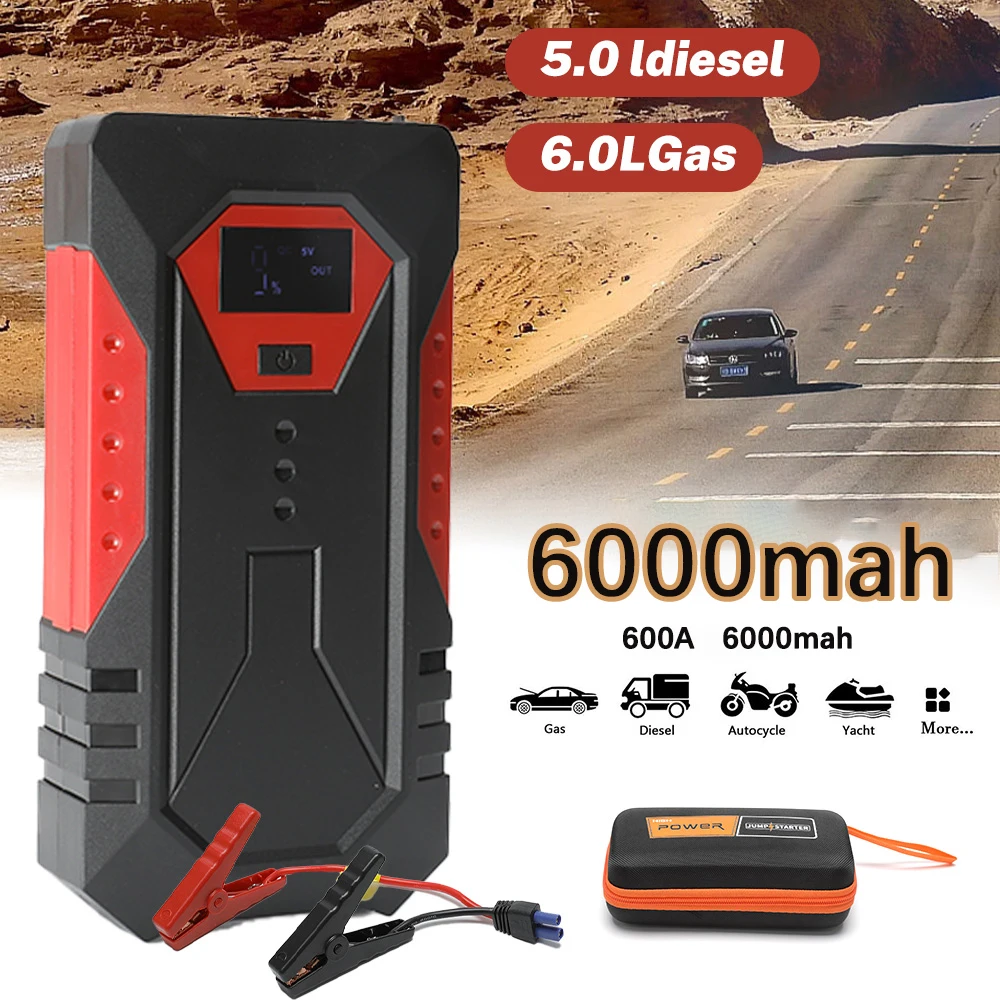OWJHE nouveau 600A voiture saut démarrage 6000mAh batterie externe huile Diesel voiture chargeur de batterie démarrage pour Auto batterie Booster pour démarrer voiture