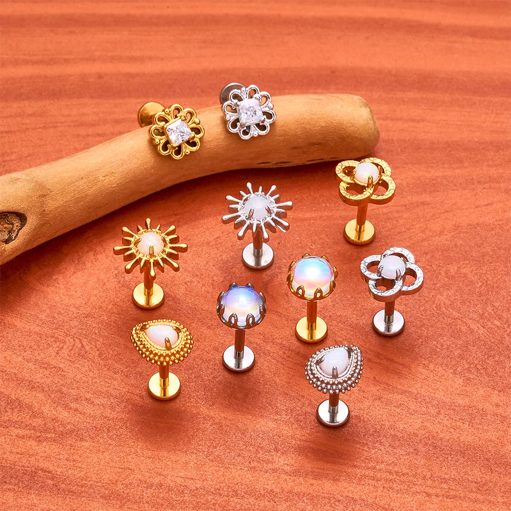 1 قطعة ASTM F136 التيتانيوم الزركون شقة عودة القرط زهرة الأذن ترصيع الفص اللولب الزنمة الغضروف ثقب المجوهرات 16 جرام