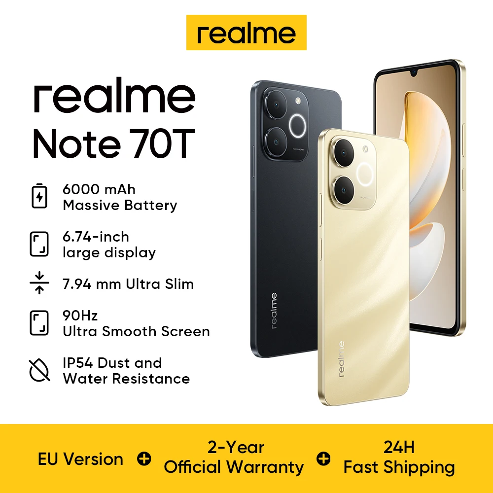 Realme Note 70T 4G Smartphone, Chipset IP54, Pantalla 90Hz de 6,74 pulgadas, Ba…