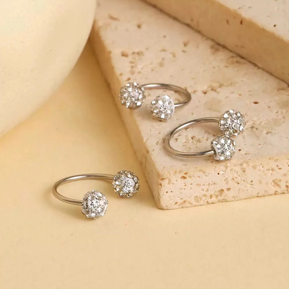 3Pcs Sparkling Soft Ceramic Horseshoe Ball Stackable Hoop Earrings