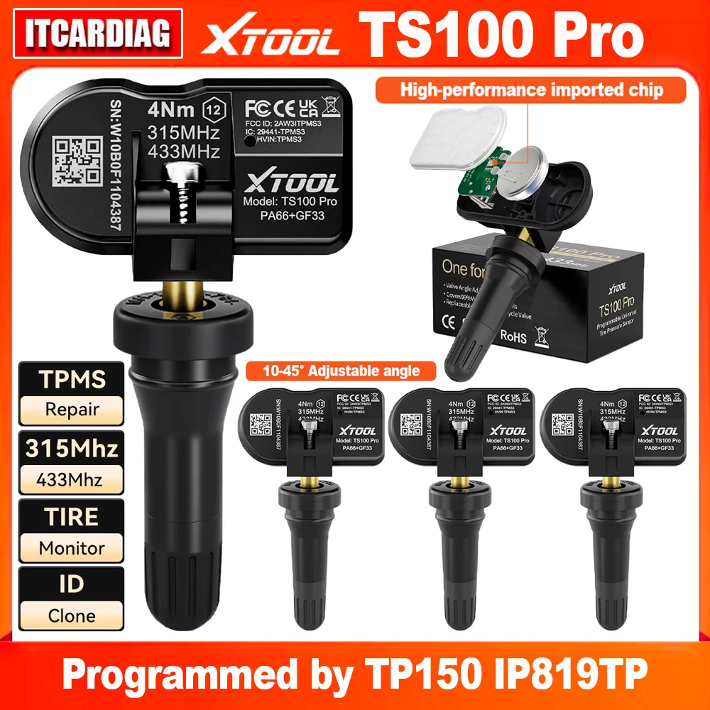 

XTOOL TS100 PRO (TS100PRO) 315/433 МГц Резиновый датчик TPMS для контроля давления в шинах, инструмент для перепрограммирования, работает с XTOOL TP150, IP819T