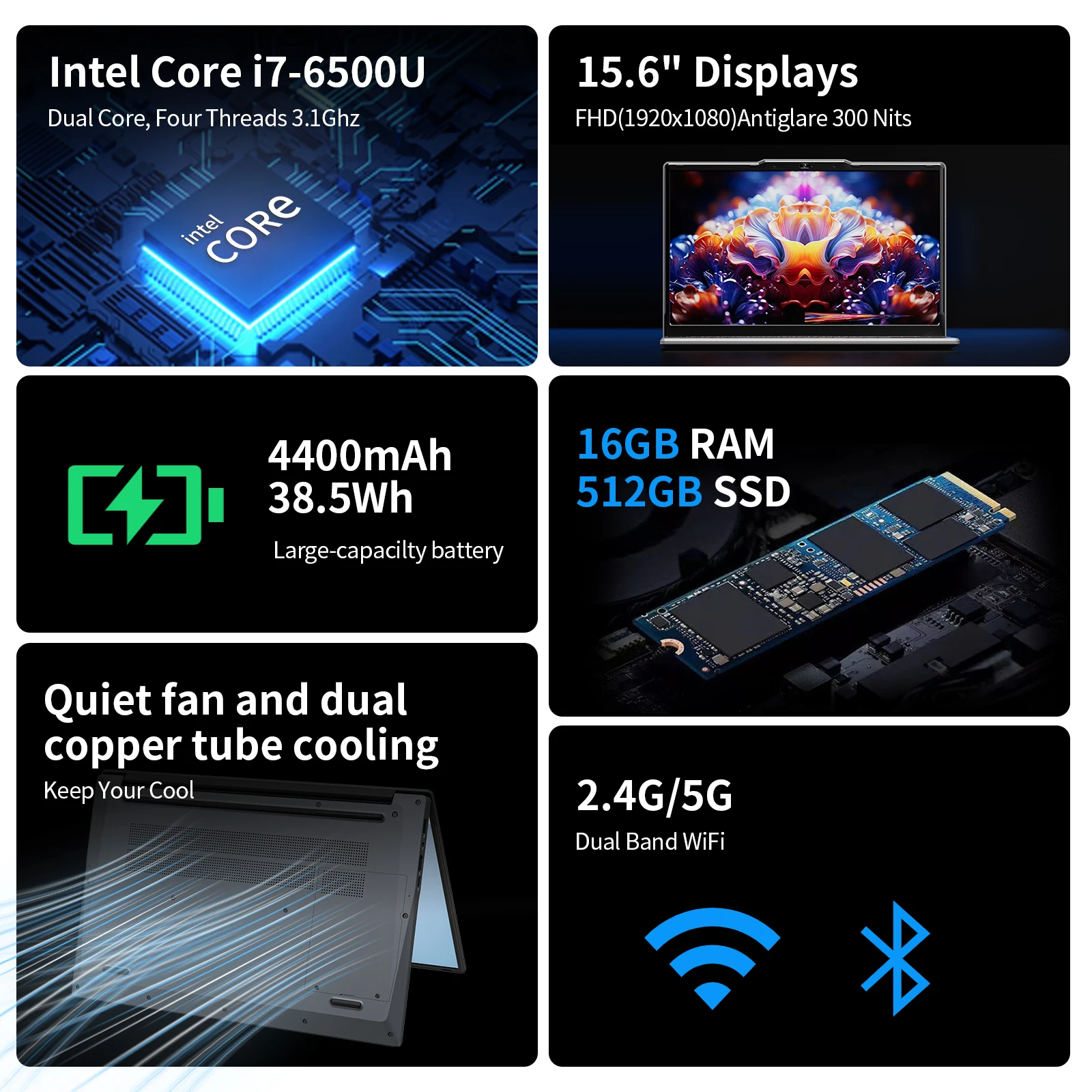 كمبيوتر محمول محمول 15.6 بوصة SSD Intel i7-6500U 16GB Ram 1TB /512GB Windows 11 أجهزة الكمبيوتر المحمولة ألعاب مكتب بإضاءة خلفية Fingerpri Wifi Computer