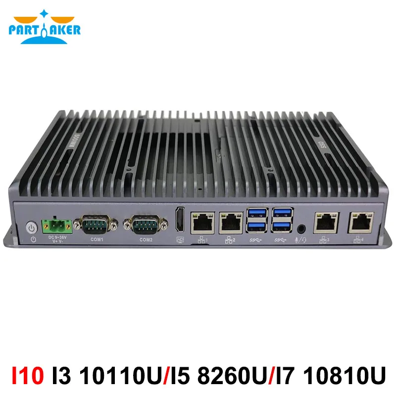 Partaker Fanless Mini PC Compter Industrial IPC Intel Core I3 10110U I5 8260U I7 10810U com 4 LAN TPM2.0 VGA HD 9-36V COM