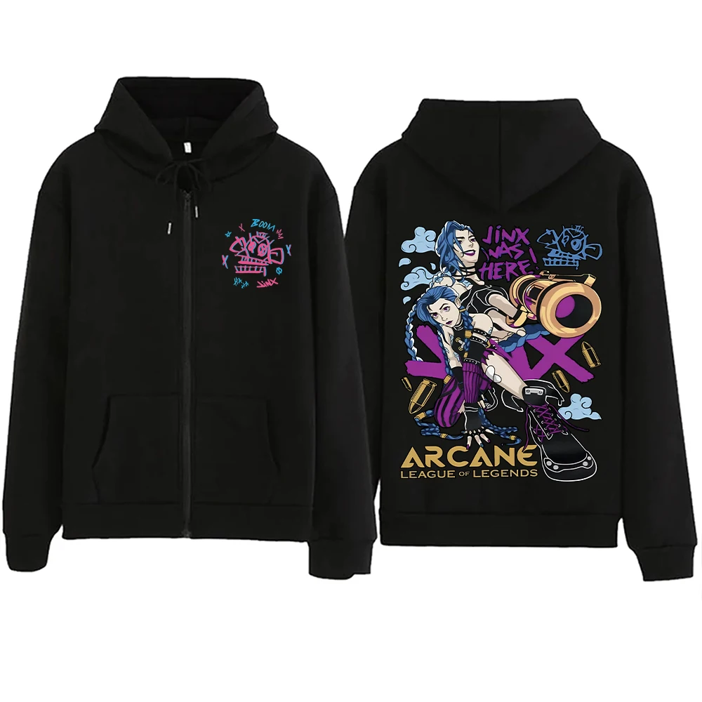 Arcane-Jinx Graphic Zipper Hoody Men Women Hip Hop Fashion Zip Up Sweatshirt Men Oversized Pullover Hoodie Streetwear Tops