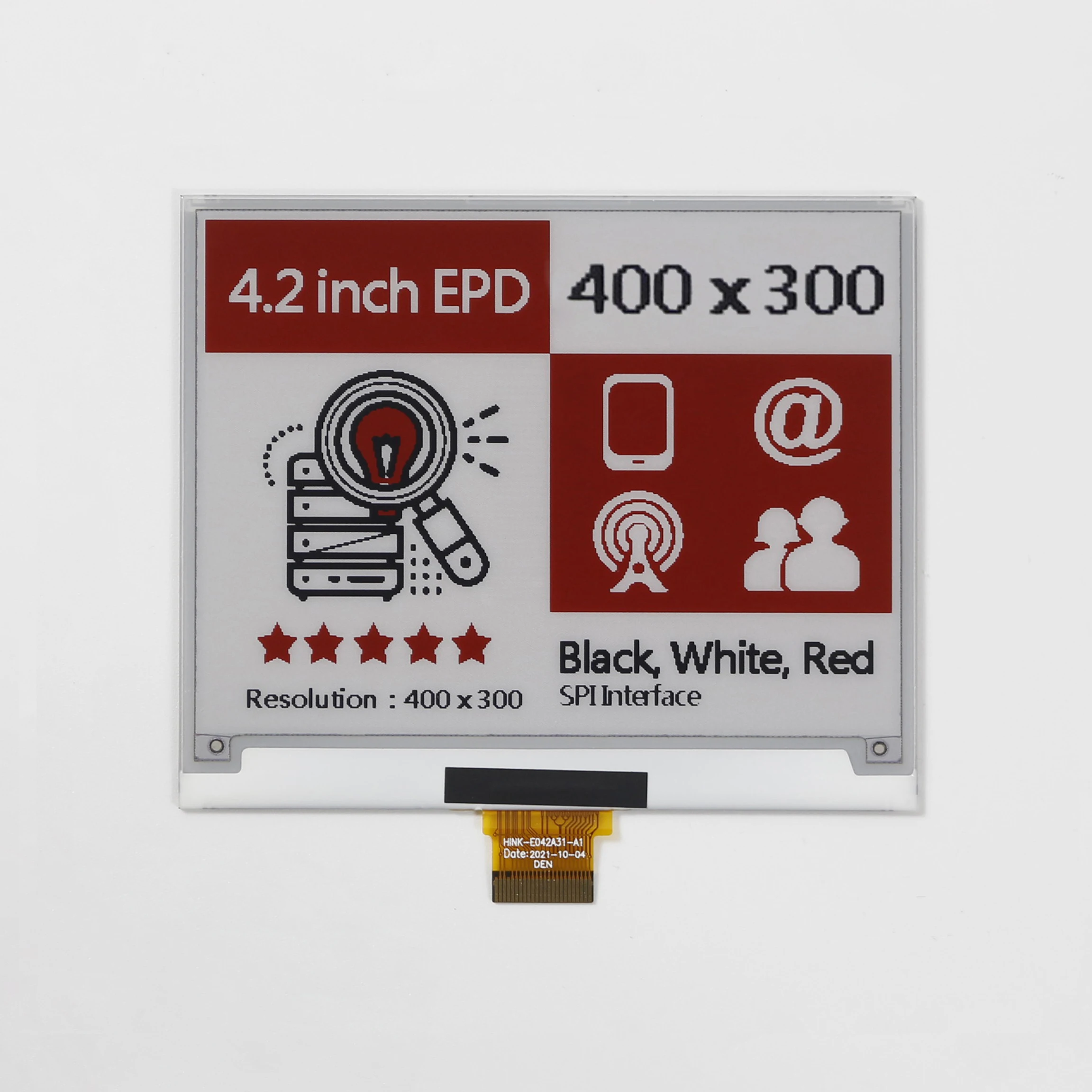 

HINK-E042A31-A1 4.2inch E-Ink Raw Display SPI E-paper for Raspberry Pi/Arduino/STM32 Red/Black/White low power consumption