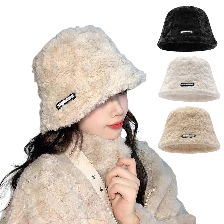 Wolle Donny Fischerhut für Frauen Koreanische Mode Plüsch Eimer Hüte Warme Dicke Show Gesicht Kleine Abdeckung Gesicht Stricken Beanie Eimer Kappe