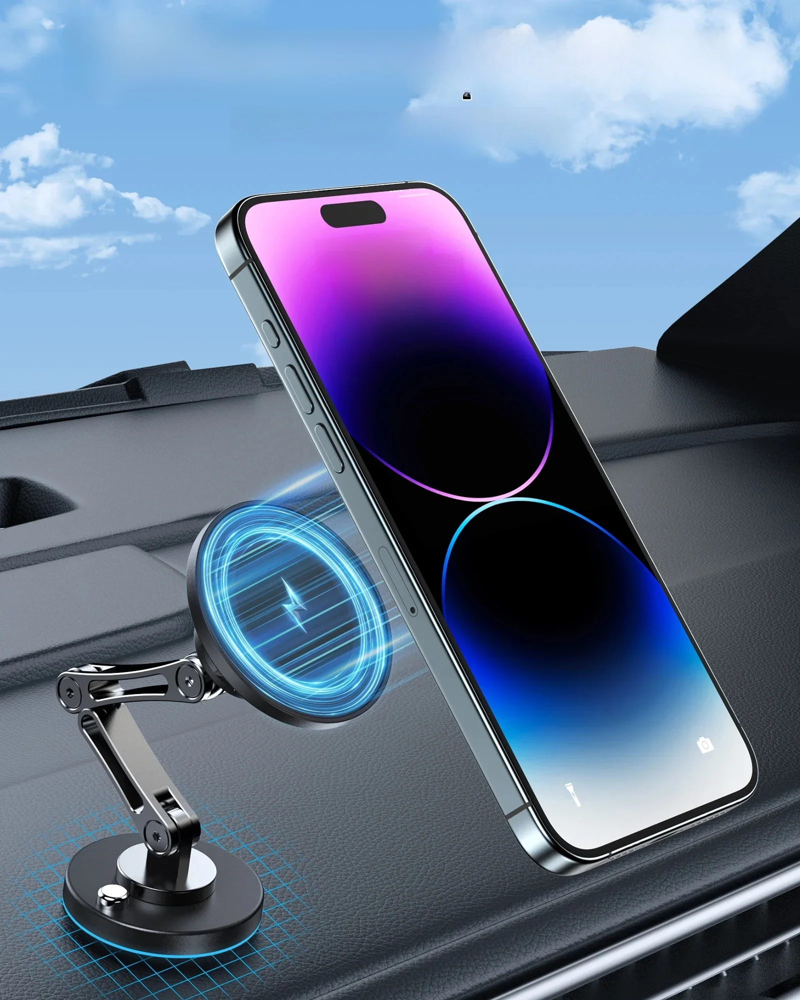 Magnetyczny uchwyt samochodowy na telefon z bezprzewodową ładowarką, obrotowy stojak na telefon komórkowy, szybkie ładowanie dla iPhone 16 15 14 13 Xiaomi — zdjęcie produktu 7