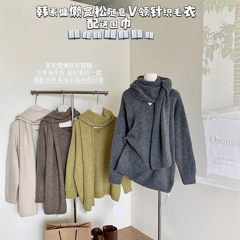 Winter Sweaters Women V-neck Casual Korean Style Fashion Knit Tops Long Warm Sweater Femme Pullover 2023 New