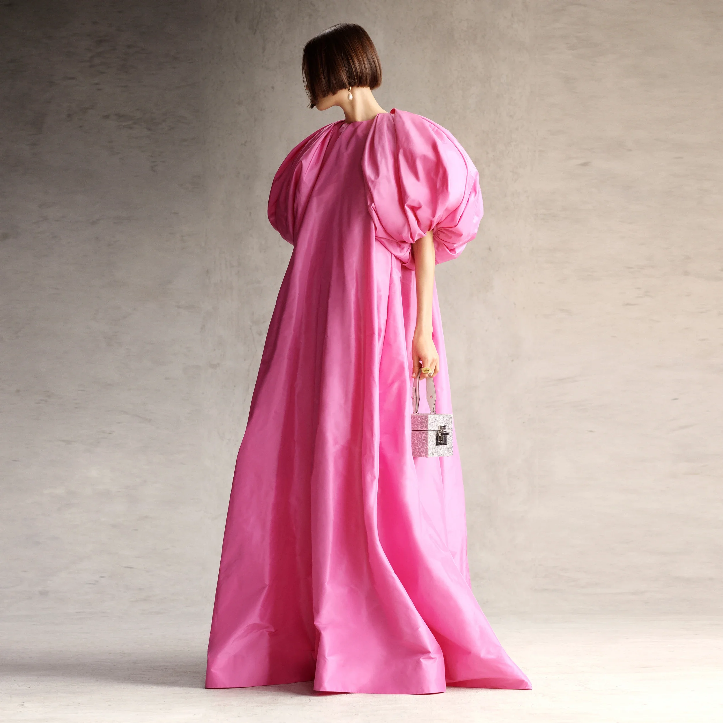 Prachtige Zijden Taft Kaftan Maxi Jurk Pofmouwen Grote Strik Roze Avondjurken Oversized فساتين للحفلات الراقصة Formele Jurken - afbeelding 2