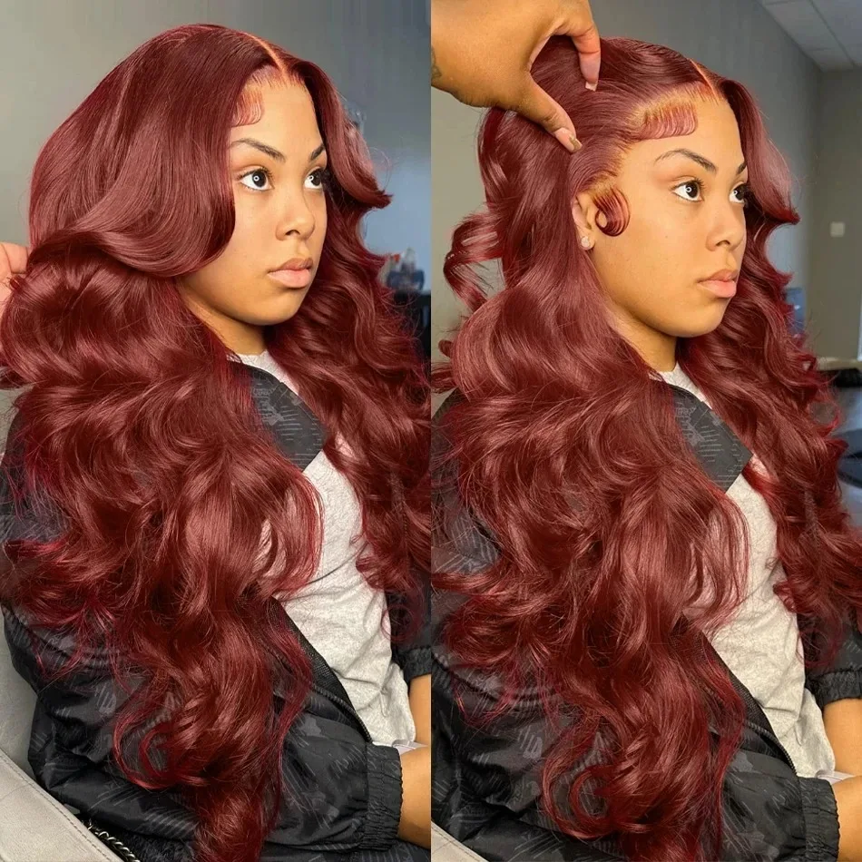 Reddish Brown Body Wave13x6 HD Lace Front Human Hair Wigs 30 Inch Brazilian 200% Water Wave13x4 Lace Frontal Red Colored Wig