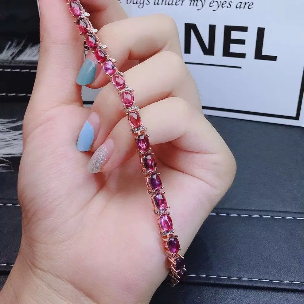 KJJEAXCMY fine jewelry S925 sterling silver inlaid natural Egg noodles Garnet new Girls hand Bracelet as Birthday Party Gift
