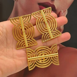 Nigerian Earrings and Ring Jewelry Set African 18k Gold Color Hollow Out Design Clip Earrings Finger Ring 2Pcs Set for Party