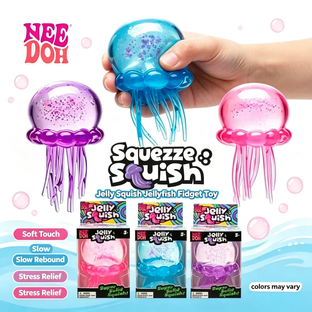 Trending Nee Doh Jellyfish & Cube Squish Toy, Soft Jelly Squeeze Stress Relief Fidget Toy, Sensory NeeDoh for Kids & Adults