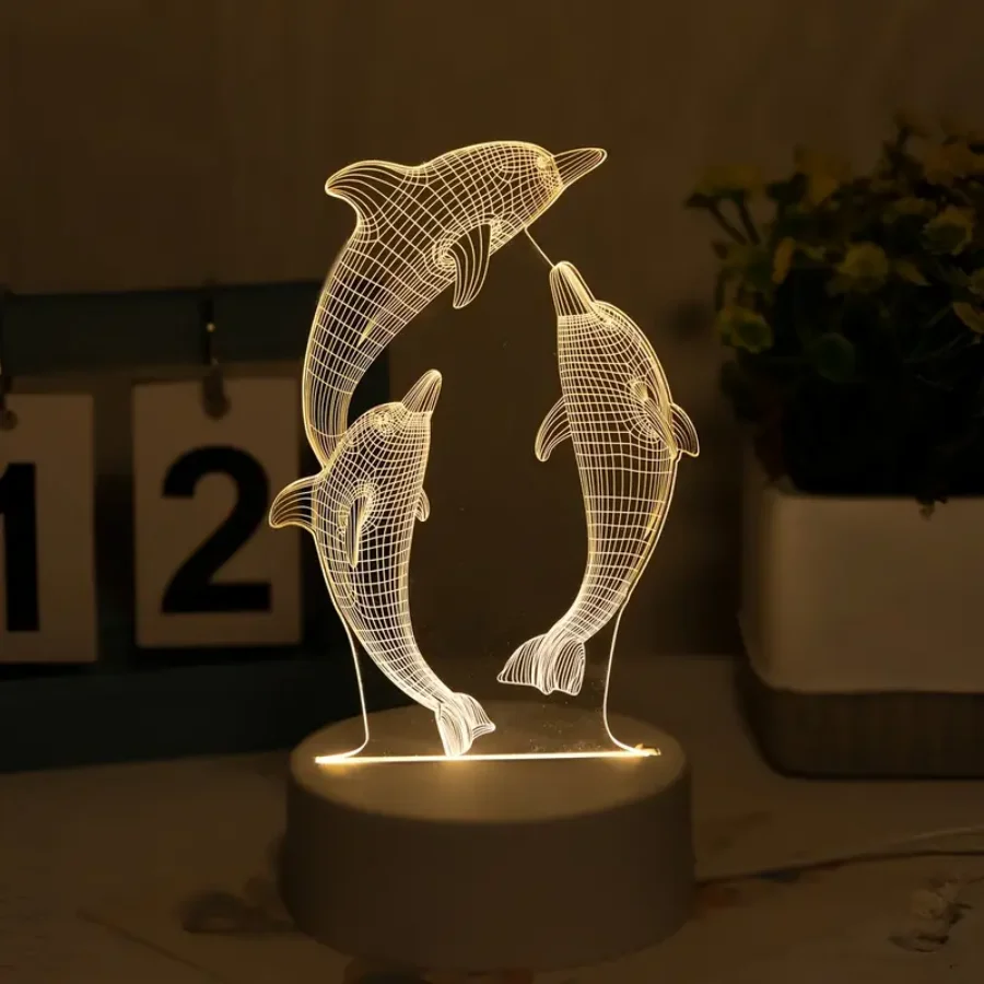 A 3D dolphin dancing night light, room living room table table atmosphere light, holiday gifts