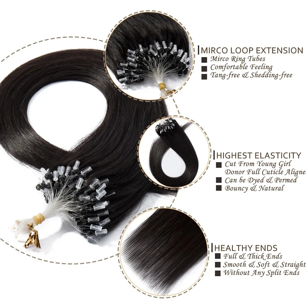 50Strands Human Hair Micro Loop Extensions Silky Straight Ultra Smooth&Soft Micro Bead Hair Extensions For Wome Natural looking