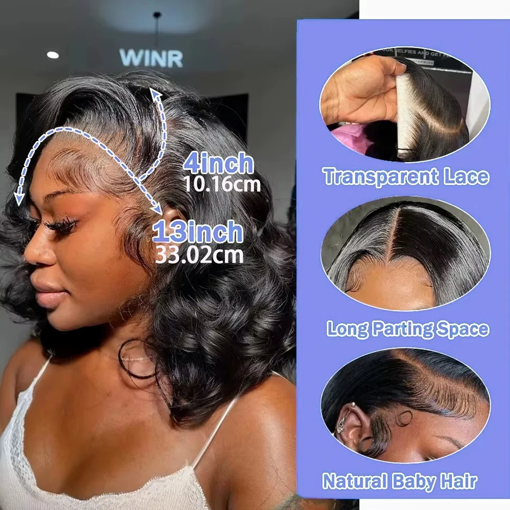 ارتداء والذهاب غلويليس بوب شعر مستعار شعر الإنسان قصير فضفاض موجة 13x4 HD الدانتيل الجبهة الباروكات قبل قطع الشعر البرازيلي للنساء