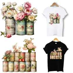 Floral Cans Iron-on Transfer For Clothing DIY A-Level Washable T-shirts Thermal Stickers Beautiful Cans Design Patches Appliqued
