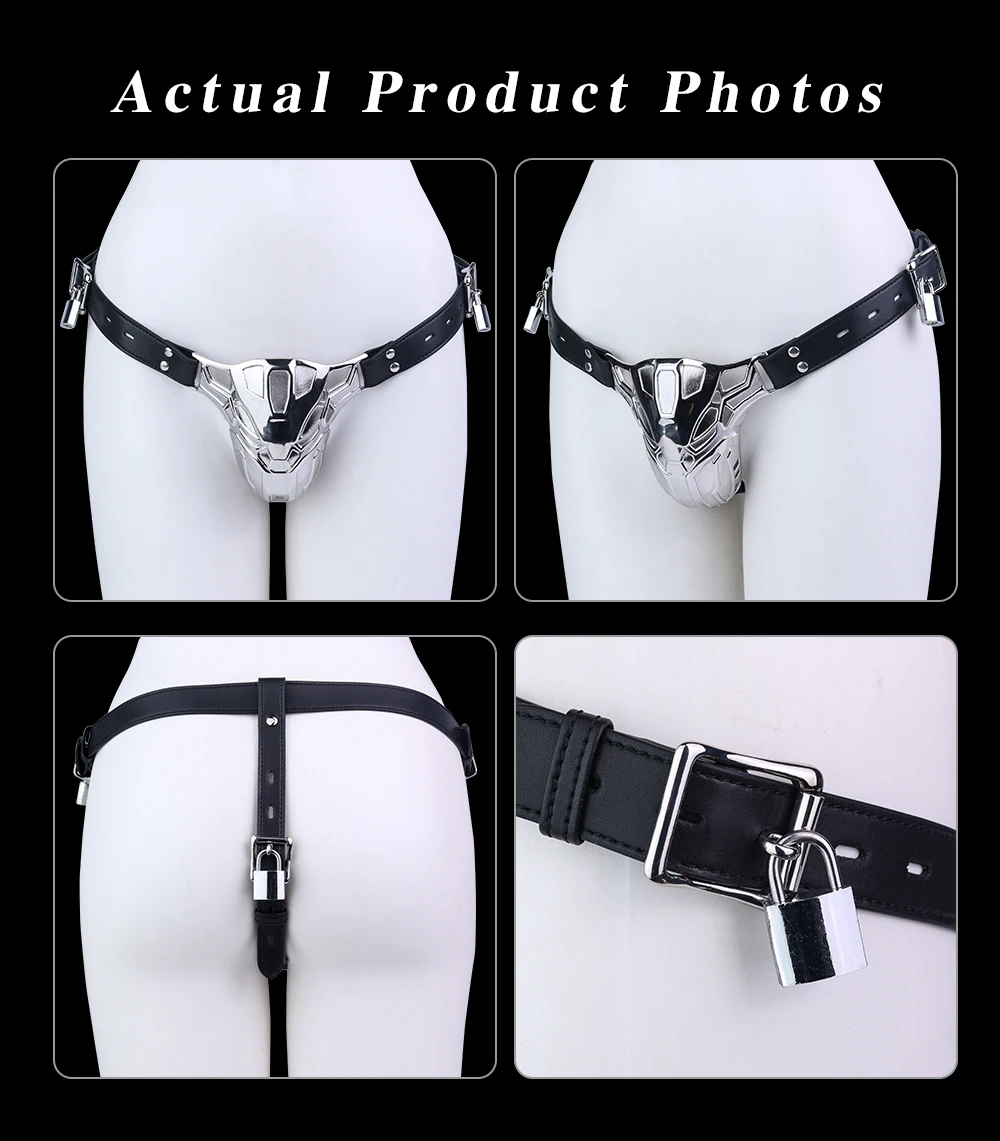 Heavy Stainless Steel Hollow Chastity Cage with Lockable Leather Belt Male Penis Restraint Cock Cage Bondage Adult Toy Fetish - view 6