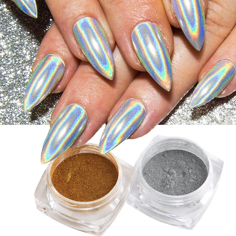 Specchio olografico polvere Glitter per unghie Shiny Aurora Laser polvere di sfregamento metallico polvere di cromo oro argento pigmento fai da te GLLSH per unghie