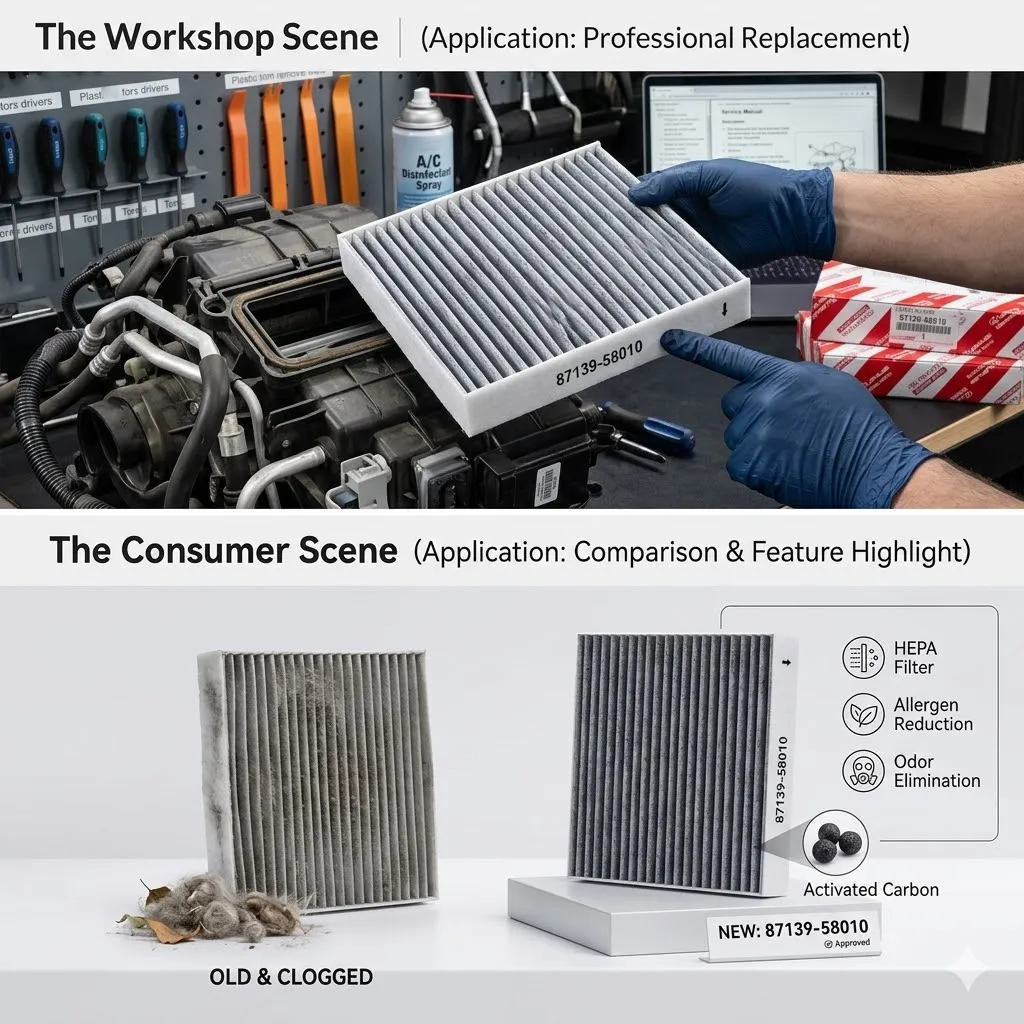1pcCar Cabin Filter 87139-58010 87139-0N010 for Toyota Corolla 2018 Camry Highlander RAV4 AC Air Conditioning Filter Replacement
