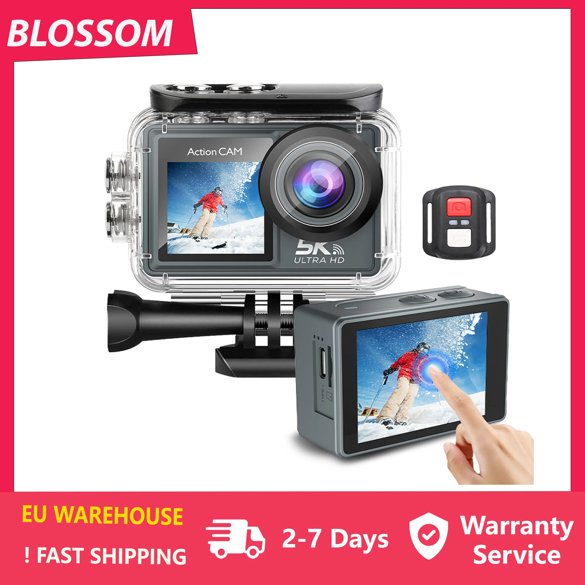 Blossom 5K Action Camera 1080P WIFI Camera Doppio schermo 170 °   Telecamera sportiva con registrazione video impermeabile con telecomando