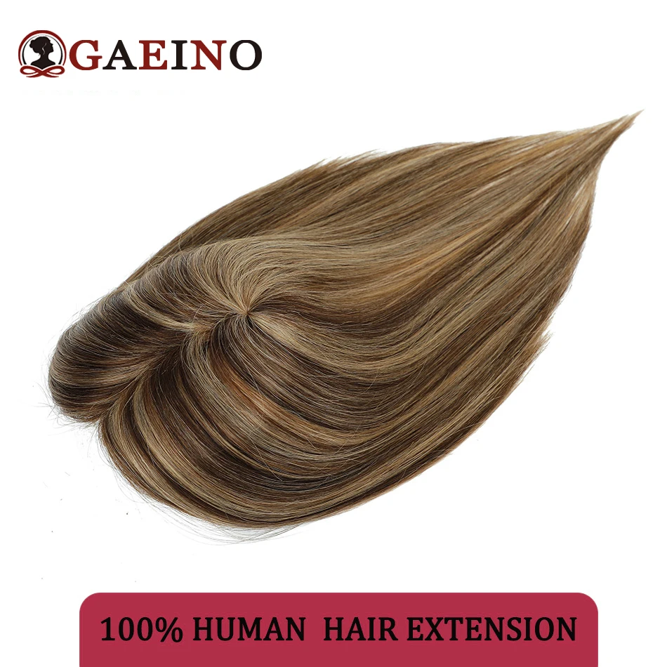 GAEINO-Toppers de Pelo Liso para mujer, postizo negro Natural, cabello humano 100%, extensión de cabello con Clip, 10 ''-16'', 7x10cm