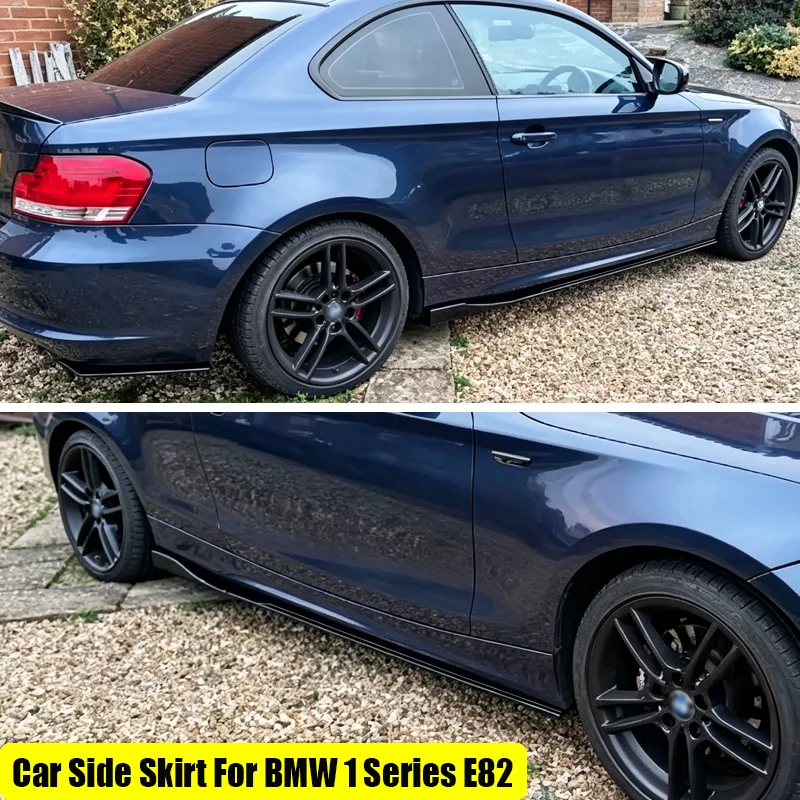 Für BMW Zubehör 1er Serie E82 E88 M 1M 2011+ Auto-Seitenschweller-Verlängerung Rocker-Panel Splitter Diffusoren Karosserie-Kit Glänzend Schwarz 8