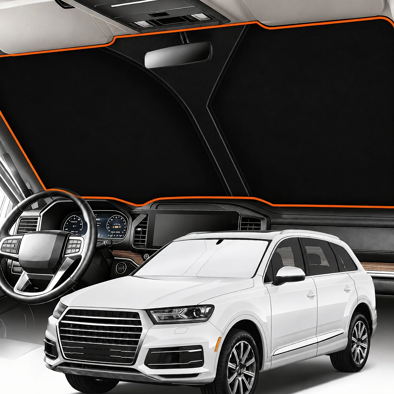 Car Front Windshield Sunshade, Convenient Storage Design, Summer Car Sunshade Canopy, Equipped with High-Density Sun-Blocking Fabric with Reflective Coating, Protects the Car Interior, Effectively Blocks Sunlight, Car Privacy Sunshade Curtain, Universal Fit for Cars, Suvs, and Trucks, Durable Car Interior Protection Accessory