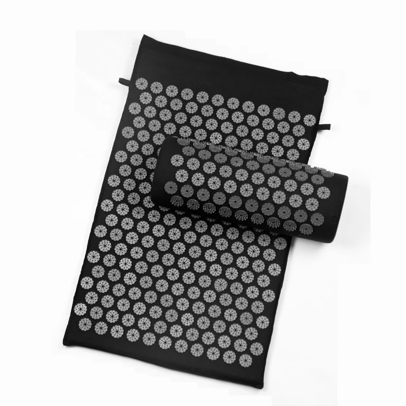 68*42*2cm Black Acupressure Massage Mat & Pillow Set Free Storage Bag