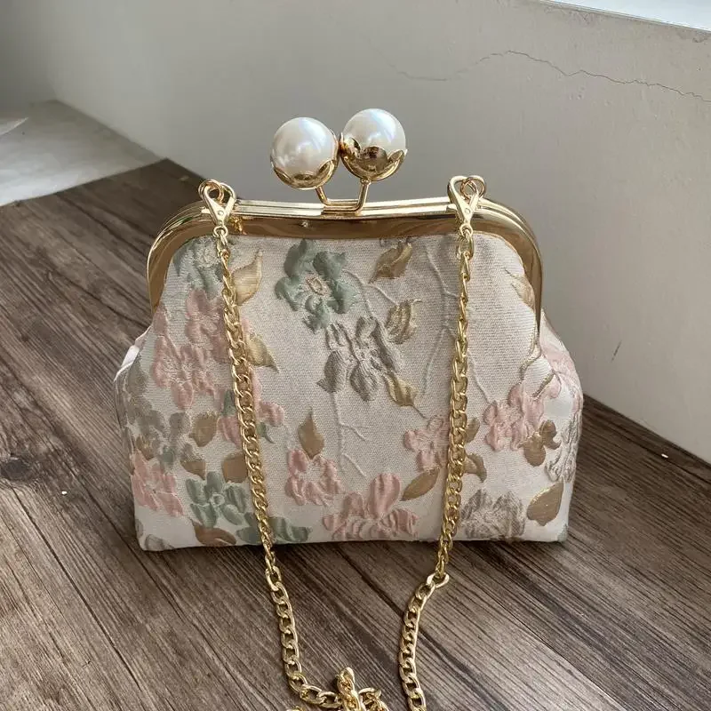Torba z zamkiem z koralikami z wydrążonymi kwiatami torebki damskie z łańcuszkiem w stylu Vintage torby na ramię Crossbody pałacowa torebka damska — zdjęcie 2