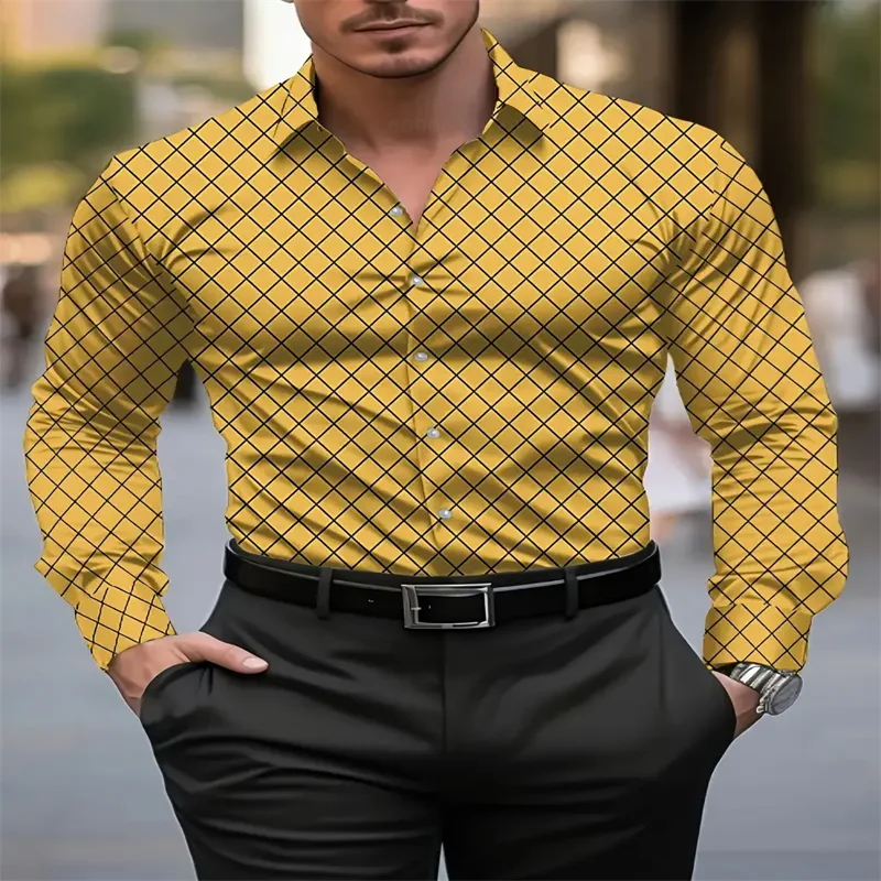 New Men's Shirt Long Sleeve Plaid Lapel Spring and Autumn Party Work Clothes Clothing Print XS-6XL Large Size - Image 2