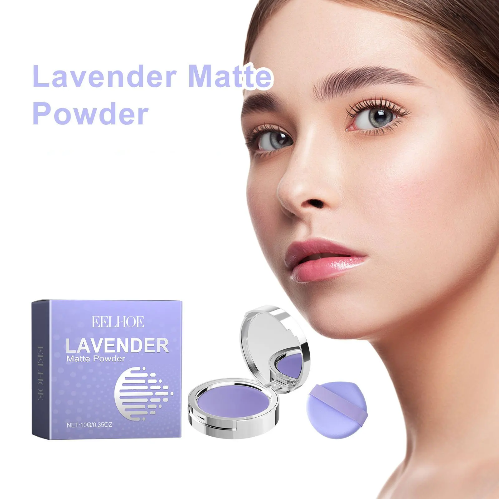 EELHOE-Matte Maquiagem Foundation Powder com Puff, pó solto, iluminar o controle de óleo, impermeável alisamento, lavanda