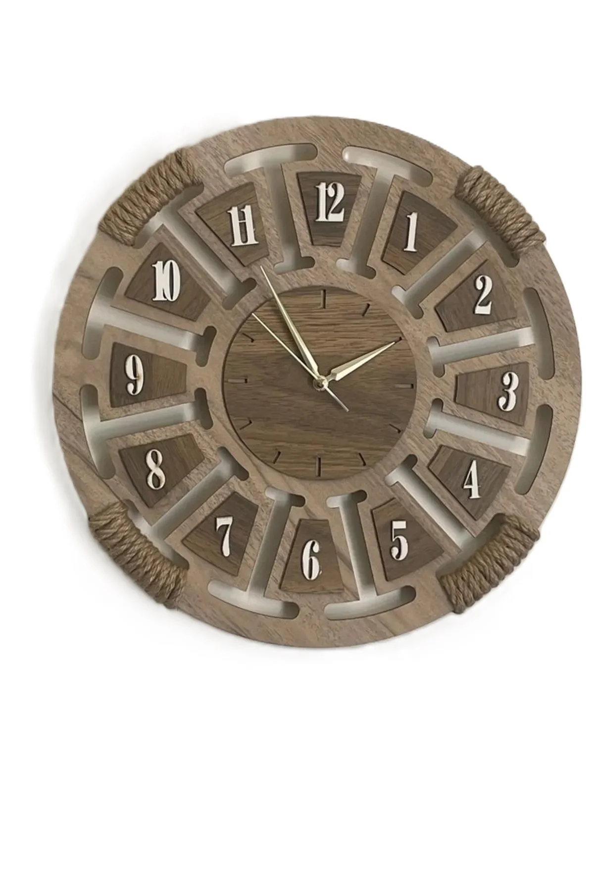 Wooden Wicker Detailed Decorative Wall Clock 40x40 Cm Silent Flowing Mechanism Modern Model Home Gift Custom Design Wall Decor