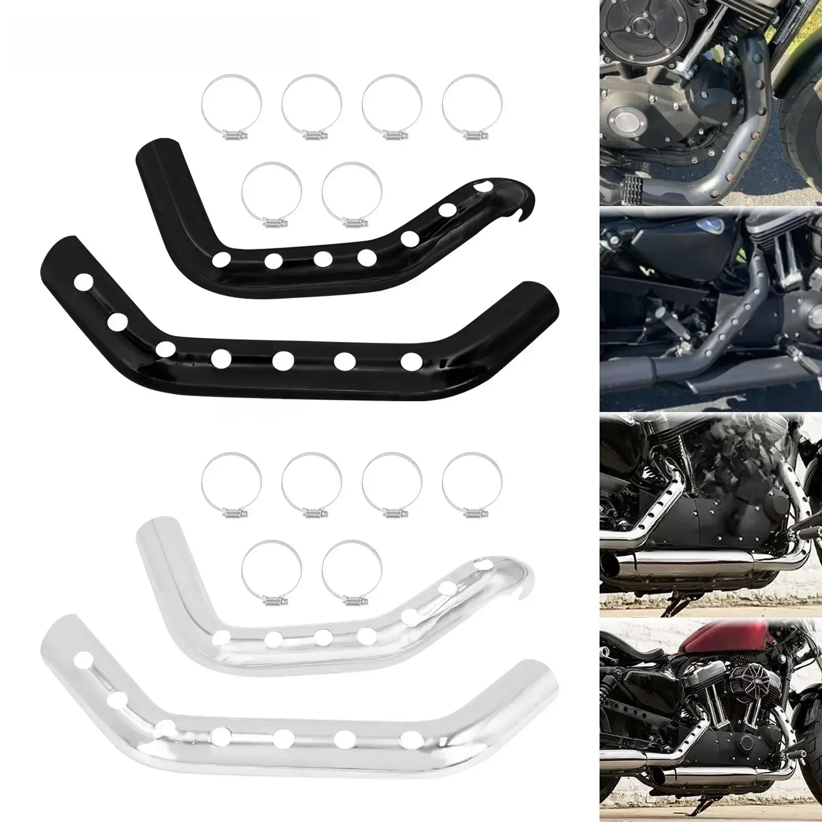 Motorrad Schwarz/Chrom Auspuff Hitzeschild Schalldämpfer Schutz Schutz Abdeckung Für Harley