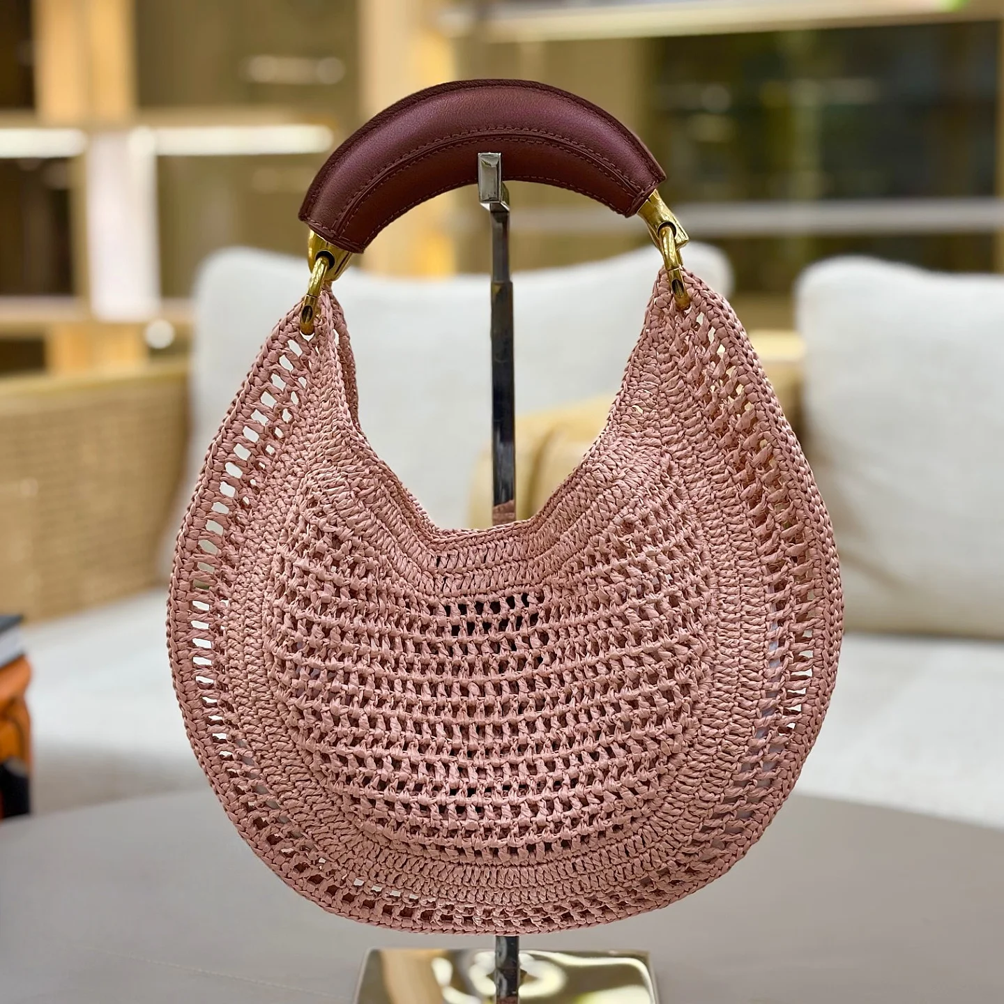 Banana Shape Raffia Straw Hobo Bag For Women Classic Vintage Woven Handbag Summer Beach Purse Shoulder Bag