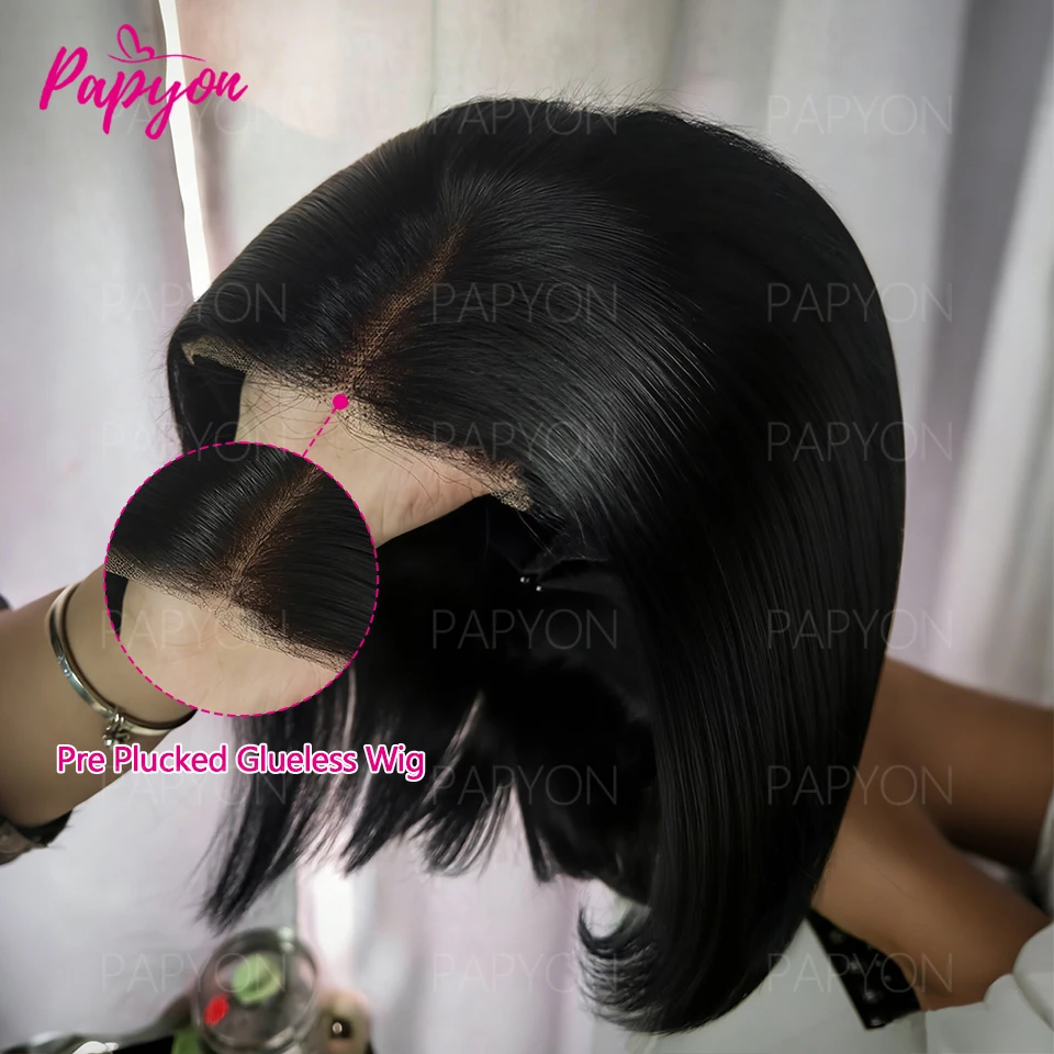 Perruques courtes Bob cordon élastiq Droites Sans Colle Prêtes  Porter Perruques de Cheveux Humains en Dentelle Prédécoupées 4x4